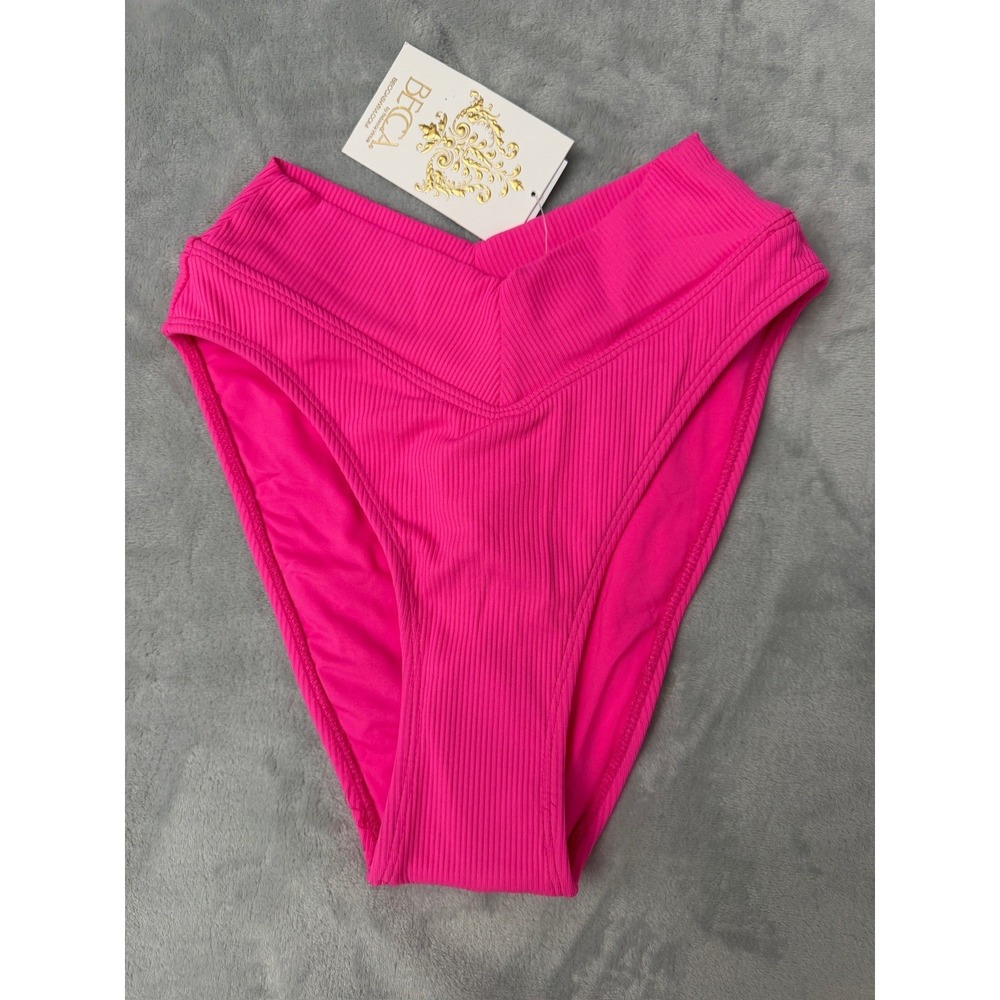 BECCA Swim Bikini Bottom Large Womens Pink Ribbed French Cut $58 NWT
